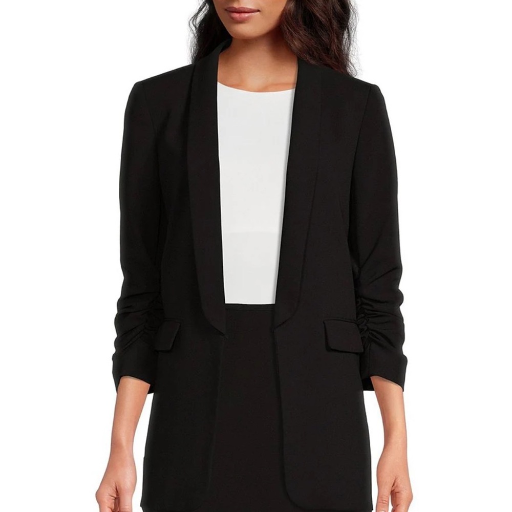 Gianni Bini Jemma Ruched 3/4 Sleeve Shawl Collar Twill Boyfriend Blazer
